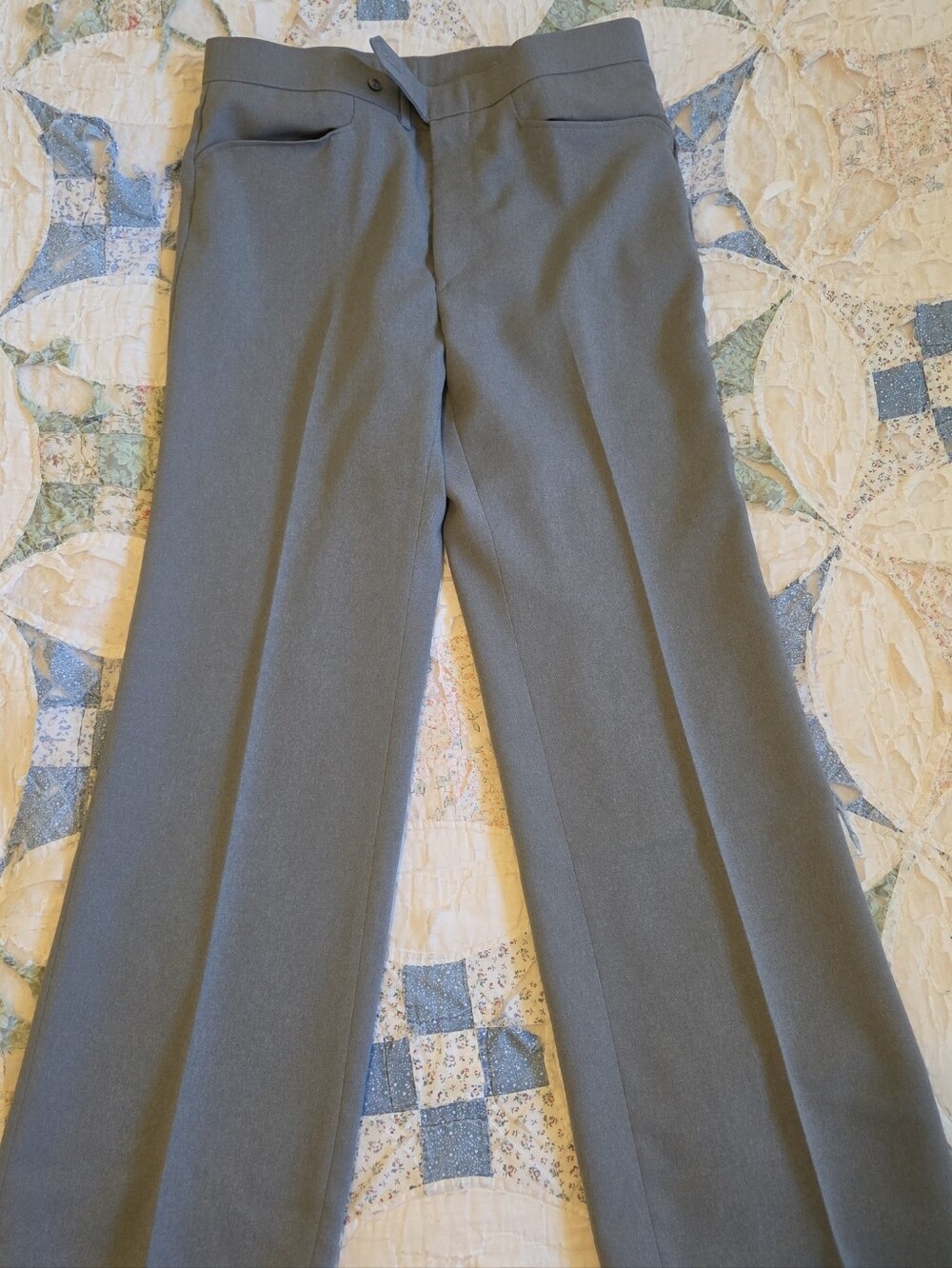 Vintage 1970s Slate Grey Polyester Flare Pants 70s